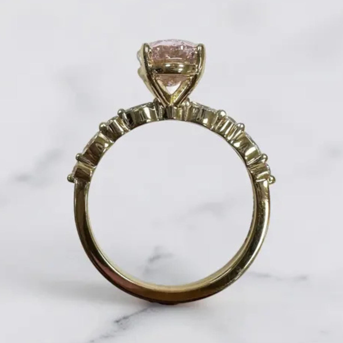 Vivid Pink 3 CT Oval Cut Lab Grown Diamond Wedding Ring