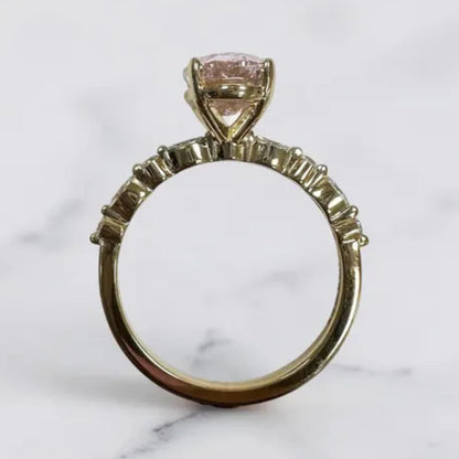 Vivid Pink 3 CT Oval Cut Lab Grown Diamond Wedding Ring