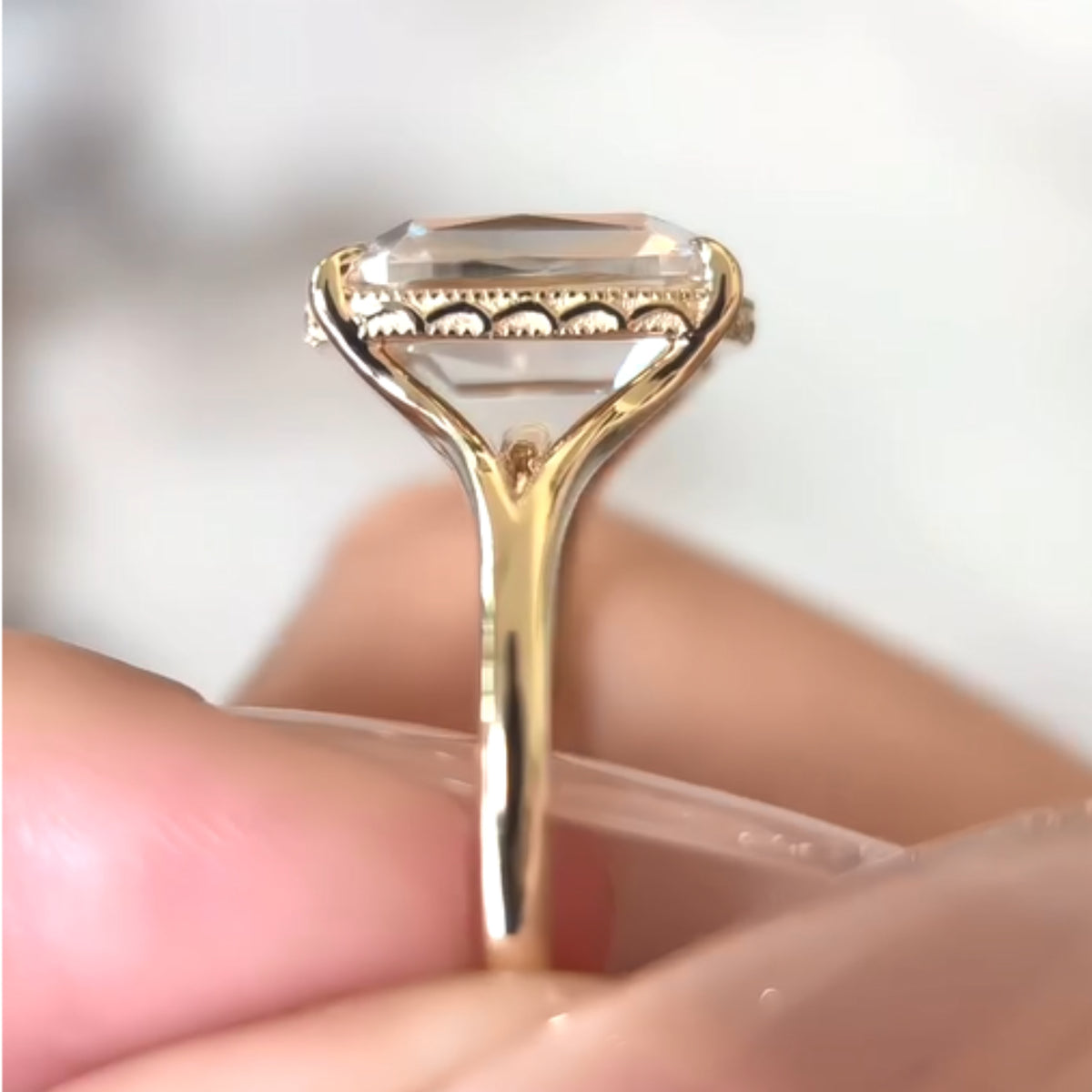4 CT Elongated Cushion Moissanite Bezel Set With Split Shank Gold Engagement Ring