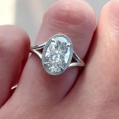 Unique 3CT Oval Moissanite Engagement Ring With Spilt Shank Band