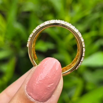 Chunky Wide Diamond Band, 14k Gold Pave Wedding Ring, Multi-Row Diamond Cocktail & Bold Designer Style Ring, Unique Promise Ring For Women