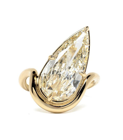 Modern Pear Cut Diamond Engagement Ring - Floating Half-Bezel Curved Band