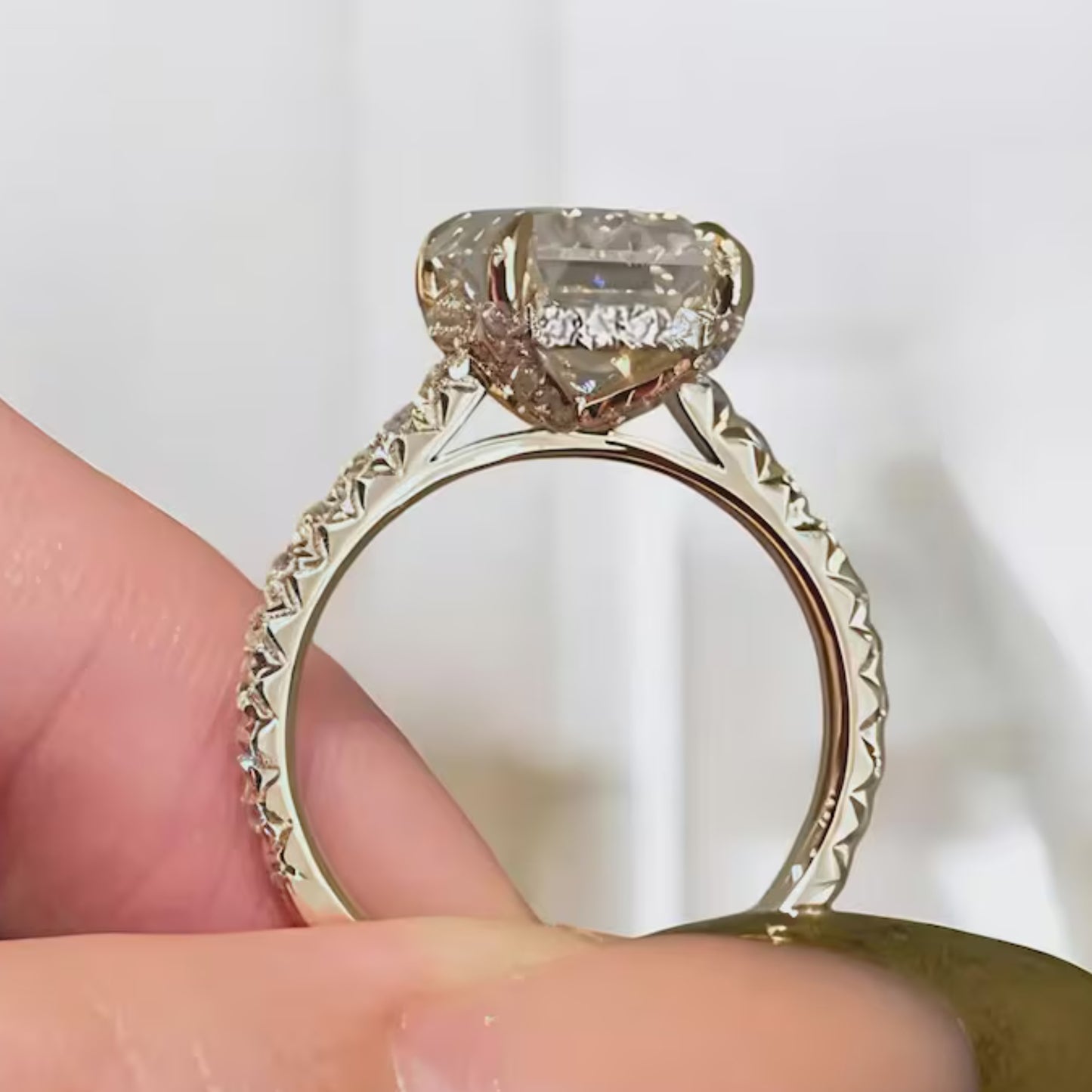 5CT Emerald Cut Moissanite Engagement Ring Hidden Halo Emerald Cut Promise Ring 14K Yellow Gold Emerald Solitaire Ring Anniversary Gift Ring