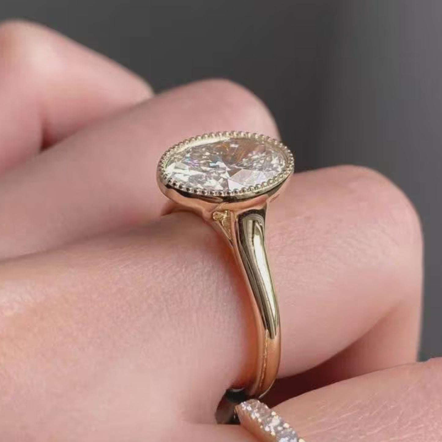 3CT Oval Moissanite Engagement Ring, Bezel Set Gold Ring, Minimalist Bridal Jewelry