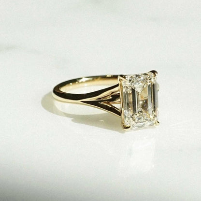 Emerald Cut Moissanite Engagement Ring with Split Shank Band