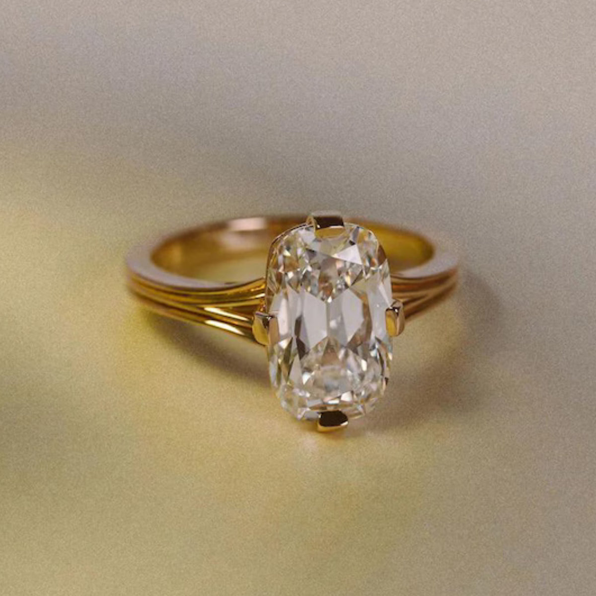 Vintage Old Mine Cushion Cut Moissanite Ring With Split Shank Gold Ring