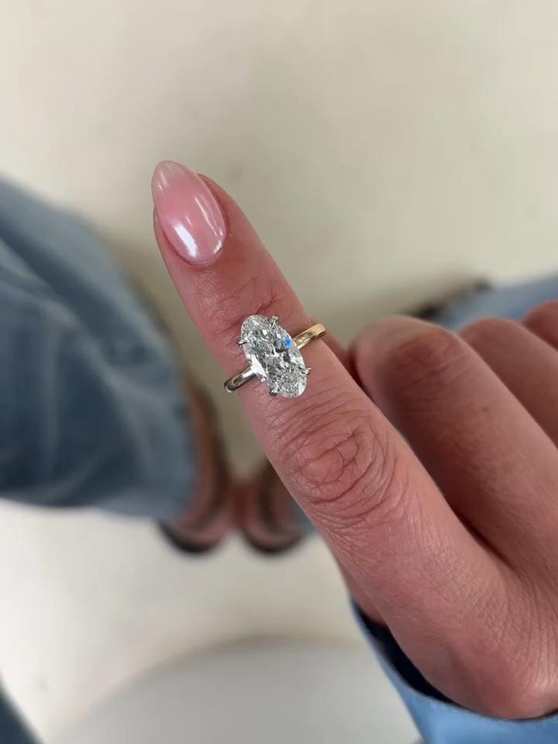 Oval Cut Lab Grown Diamond Engagement Ring - Delicate Four-Prong Solitaire Gold Ring