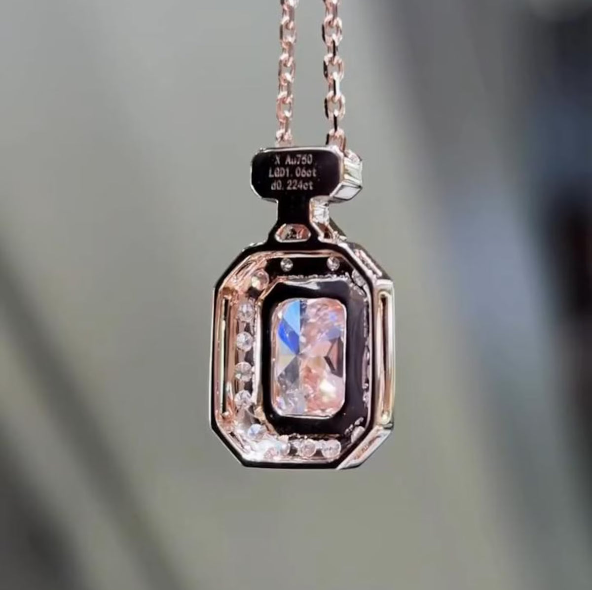 Bezel Halo 2CT Pink Radiant Cut Lab Grown Pendant in Rose Gold