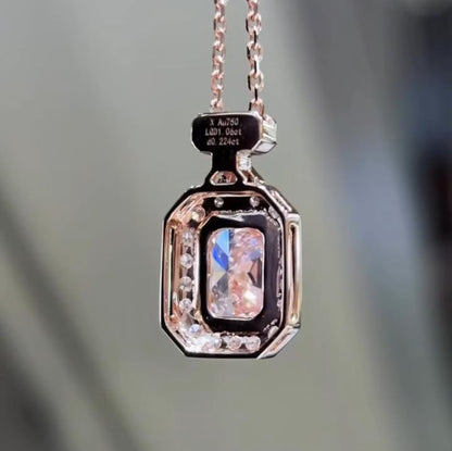 Bezel Halo 2CT Pink Radiant Cut Lab Grown Pendant in Rose Gold