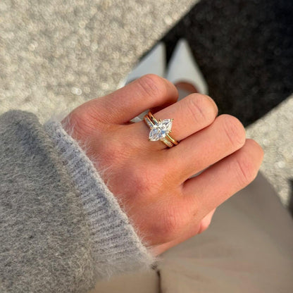 Unique Marquise Moissanite Engagement Ring Set in 14k Gold