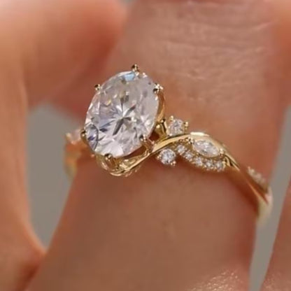Floral 2 CT Oval Cut Moissanite Engagement Ring, Vintage 18K Solid Gold, Marquise Side Stone Wedding Ring, Anniversary Ring