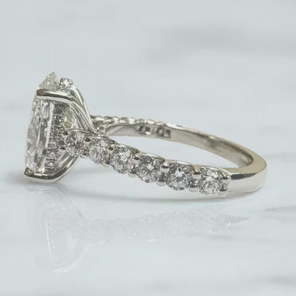 14K Gold Oval Moissanite Diamond With Hidden Halo Engagement Ring