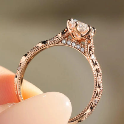 Milgrain 2 CT Marquise Moissanite Diamond Engagement Ring, Unique Art Deco Wedding Ring, Vintage 14K Rose Gold Promise Ring, Proposal Ring for Her
