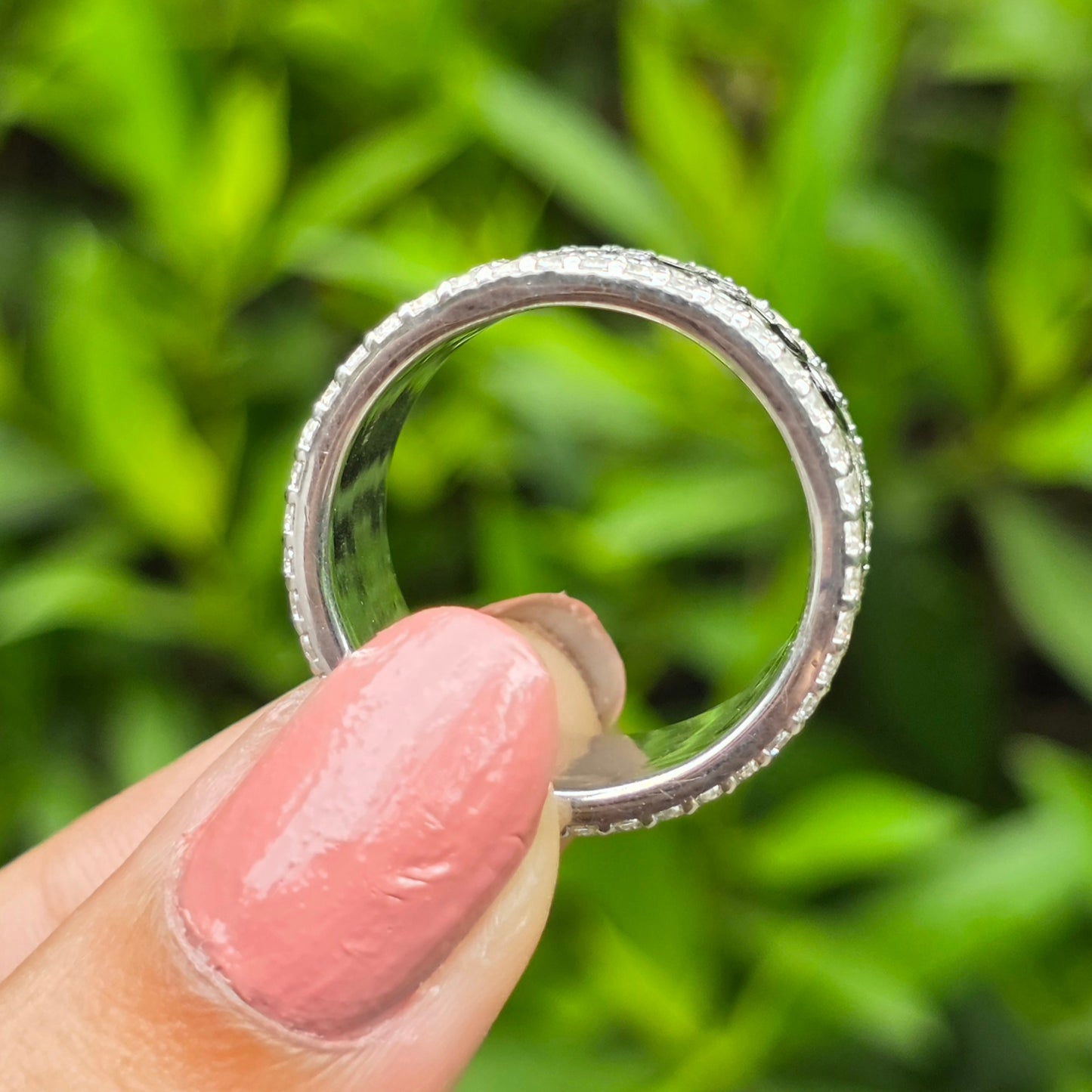 Black Enamel Wide Band Ring, Unique Pave Diamond Cluster Wedding Ring, Heavy Silver Promise Band, Art Deco Style Cocktail Ring For Her