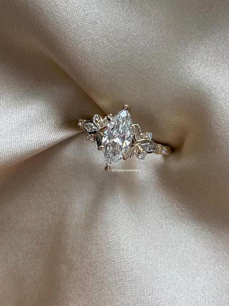 3 CT Marquise Moissanite Engagement Ring in 14K Yellow Gold | Pinsh Diamond