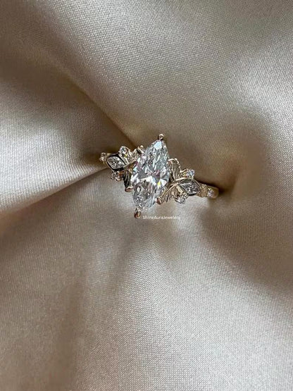 3 CT Marquise Moissanite Engagement Ring in 14K Yellow Gold | Pinsh Diamond