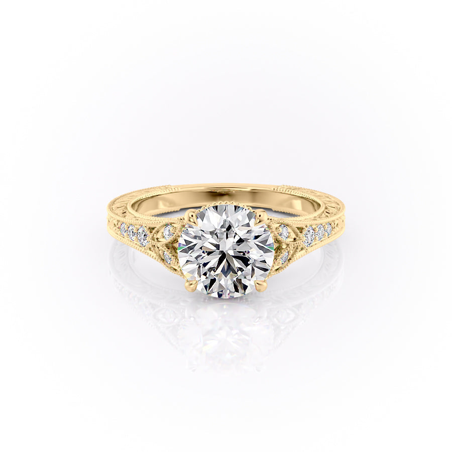 2.0CT Round Cut Milgrain Vintage Moissanite Diamond Engagement Ring