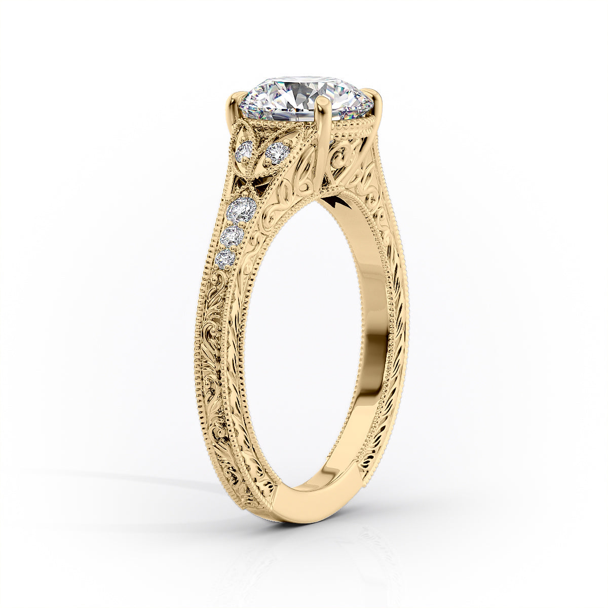 2.0CT Round Cut Milgrain Vintage Moissanite Diamond Engagement Ring
