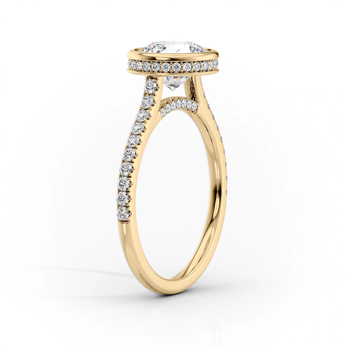 1.50CT Round Cut Hidden Halo Bezel Moissanite Diamond Engagement Ring