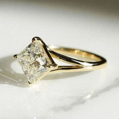 14k Gold Split Shank Princess Cut Solitaire Moissanite Engagement Ring