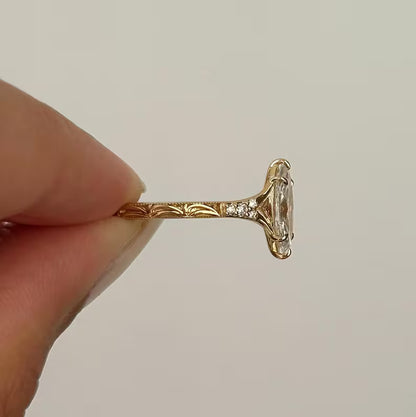 3CT Marquise Cut Moissanite Engagement Ring Vintage Hand Engraved Gold Band