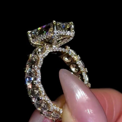 Unique 4CT Radiant Cut Diamond Moissanite Engagement Ring 14K Yellow gold Vintage Wedding Ring Promise Anniversary Bridal Gift for Her