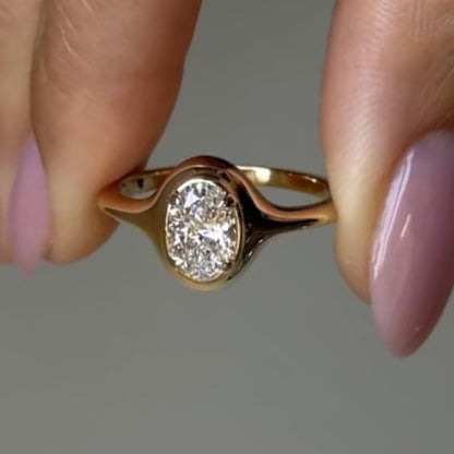 0.75 Ct Oval Moissanite Bezel Set Solitaire Ring in 14K Gold