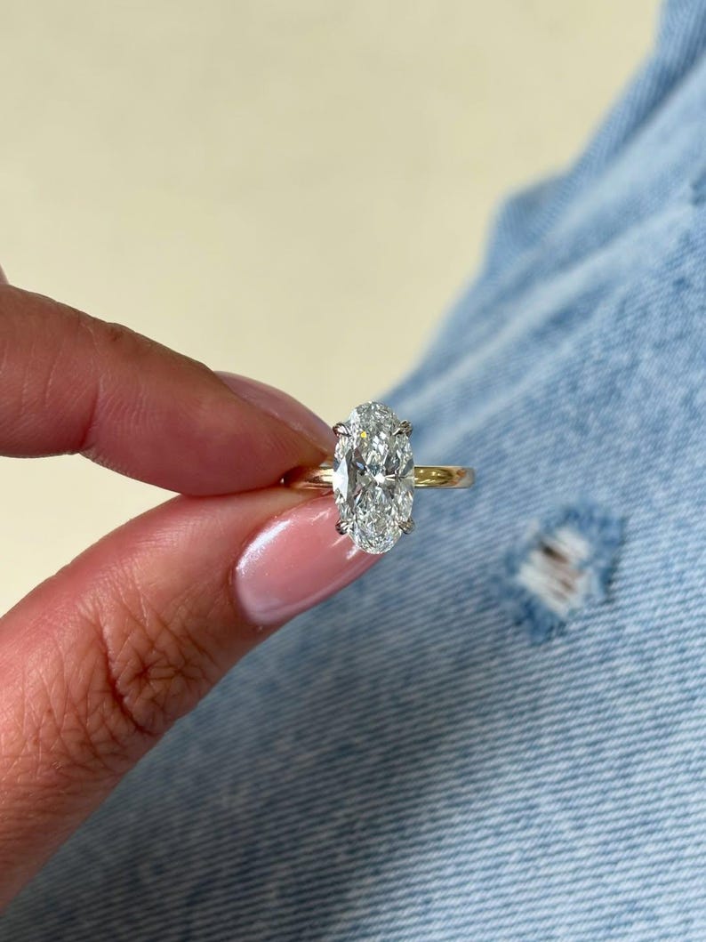 Oval Cut Lab Grown Diamond Engagement Ring - Delicate Four-Prong Solitaire Gold Ring