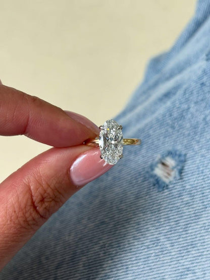 Oval Cut Lab Grown Diamond Engagement Ring - Delicate Four-Prong Solitaire Gold Ring