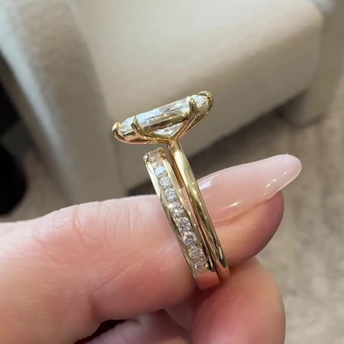 Unique Marquise Moissanite Engagement Ring Set in 14k Gold