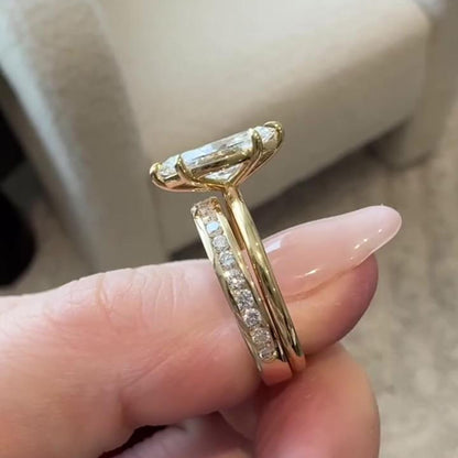 Unique Marquise Moissanite Engagement Ring Set in 14k Gold