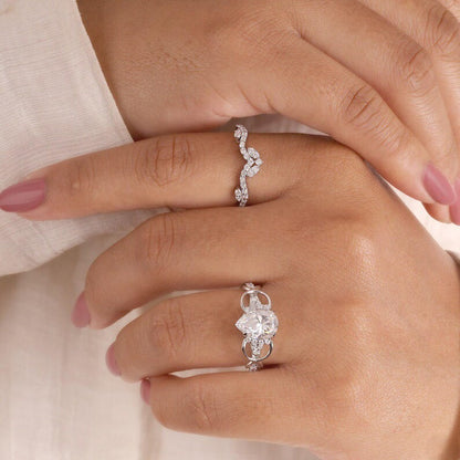 Pear Moissanite Crown Engagement Ring Twisted Band Wedding Set