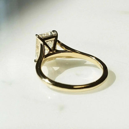Emerald Cut Moissanite Engagement Ring with Split Shank Band