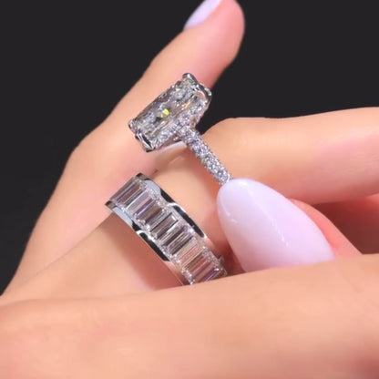 Radiant Cut Engagement Ring Stack with Diamond Wedding Band