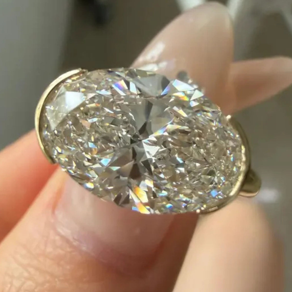 3 CT East West Oval Cut Lab Grown Diamond Engagement Ring
