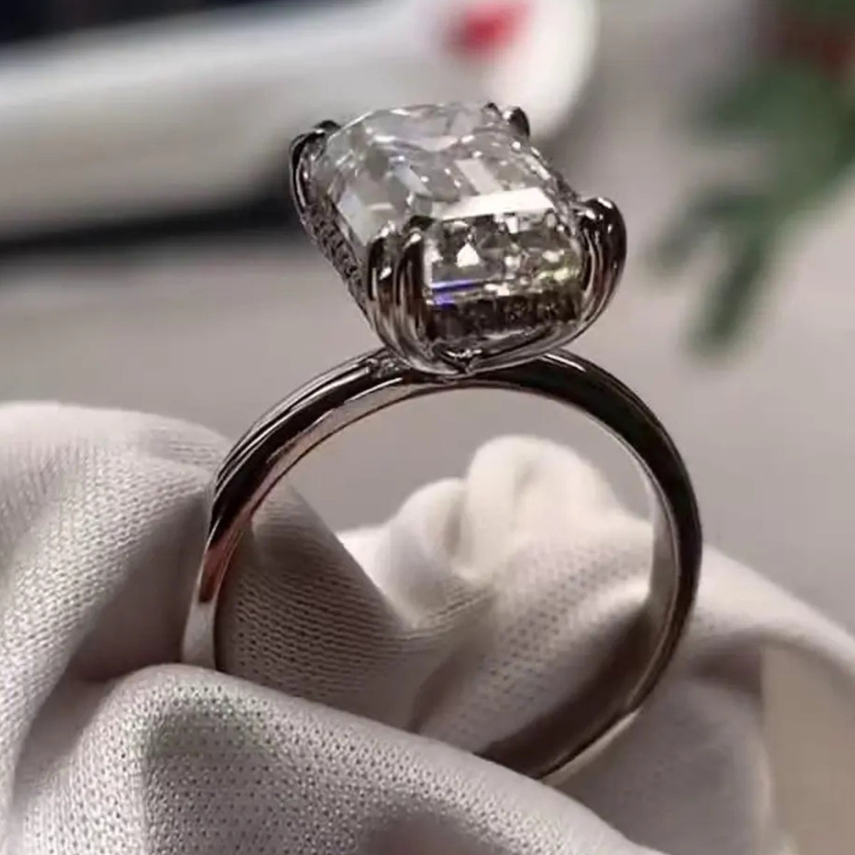 4CT Emerald Cut Moissanite Hidden Halo Gold Engagement Ring