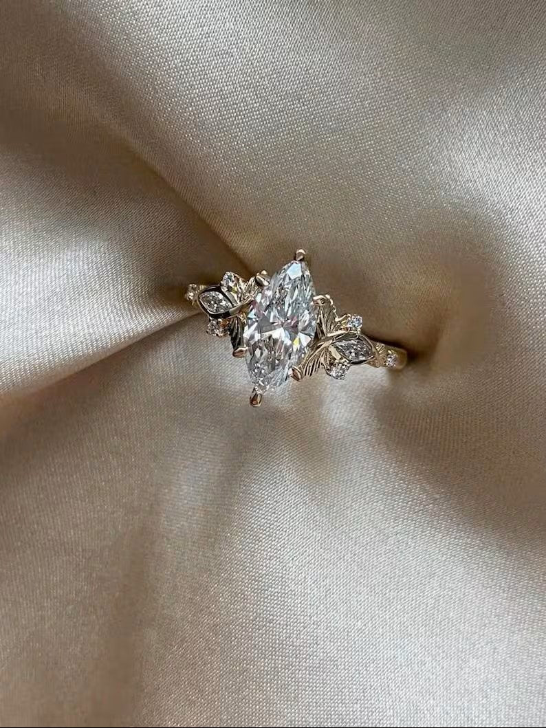 3 CT Marquise Moissanite Engagement Ring in 14K Yellow Gold | Pinsh Diamond