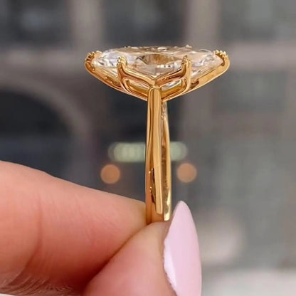 3CT Marquise Moissanite Engagement Ring, 14K Solid Gold Solitaire Wedding Ring, Tulip Set Vintage Leaf Ring, Unique Gift for Her