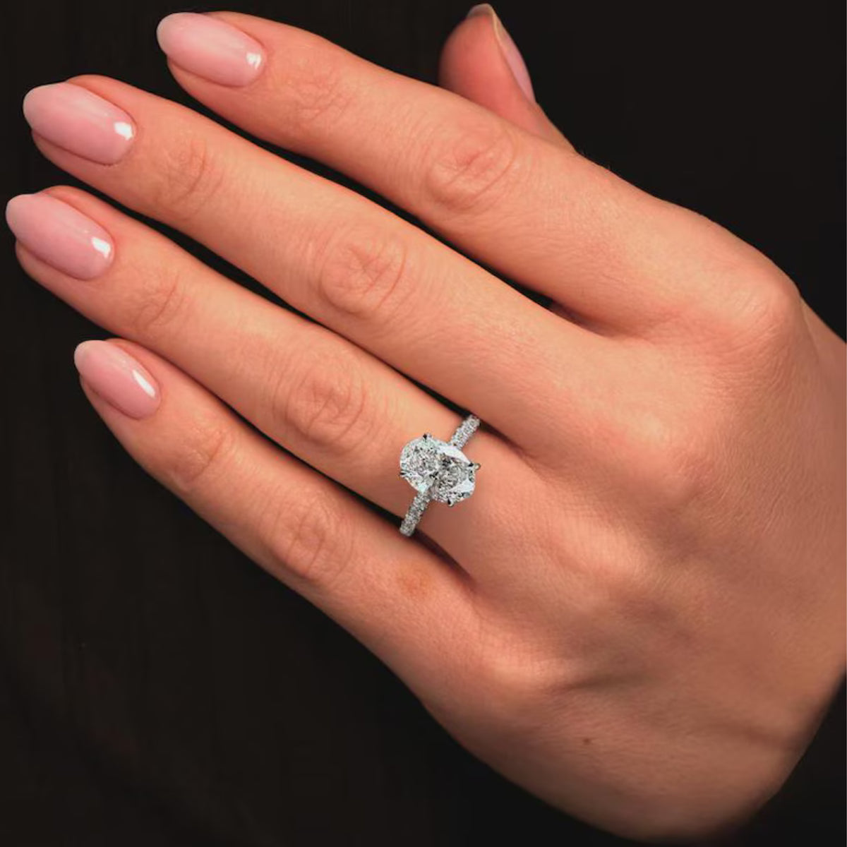 14K Gold Oval Moissanite Diamond With Hidden Halo Engagement Ring