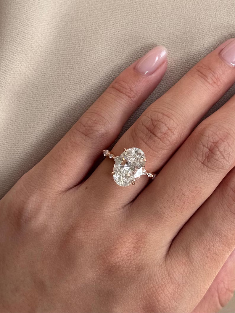 Oval Cut Engagement Ring Alternating Marquise Round Band