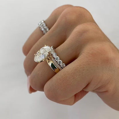Elongated 4CT Oval Cut Moissanite Three Piece Diamond Bridal Ring Set, 14k Solid Yellow Gold Tulip Engagement Ring Set, Anniversary Ring Set