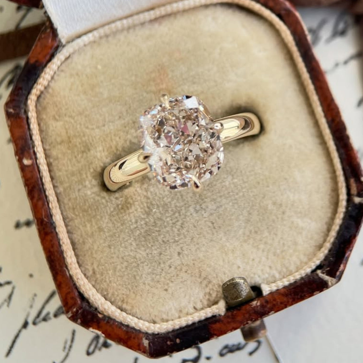 Handmade 2.5 CT Cushion Cut Moissanite Engagement Ring in Yellow Gold