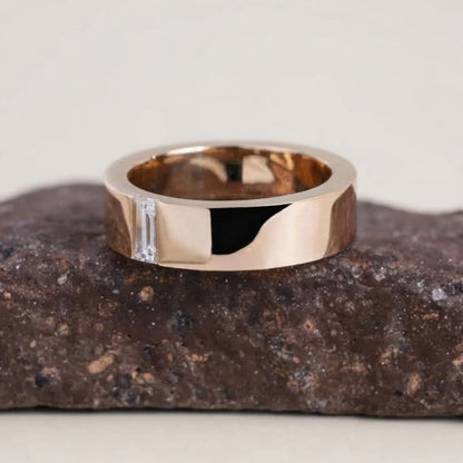 Unique Baguette Diamond Yellow Gold Men's Wedding Band