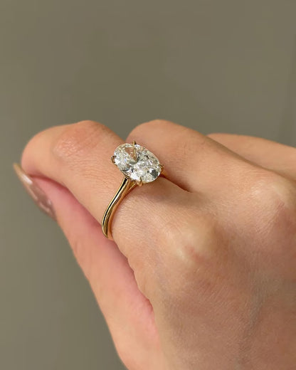 Oval Moissanite Hidden Halo Ring Marquise Accent Band