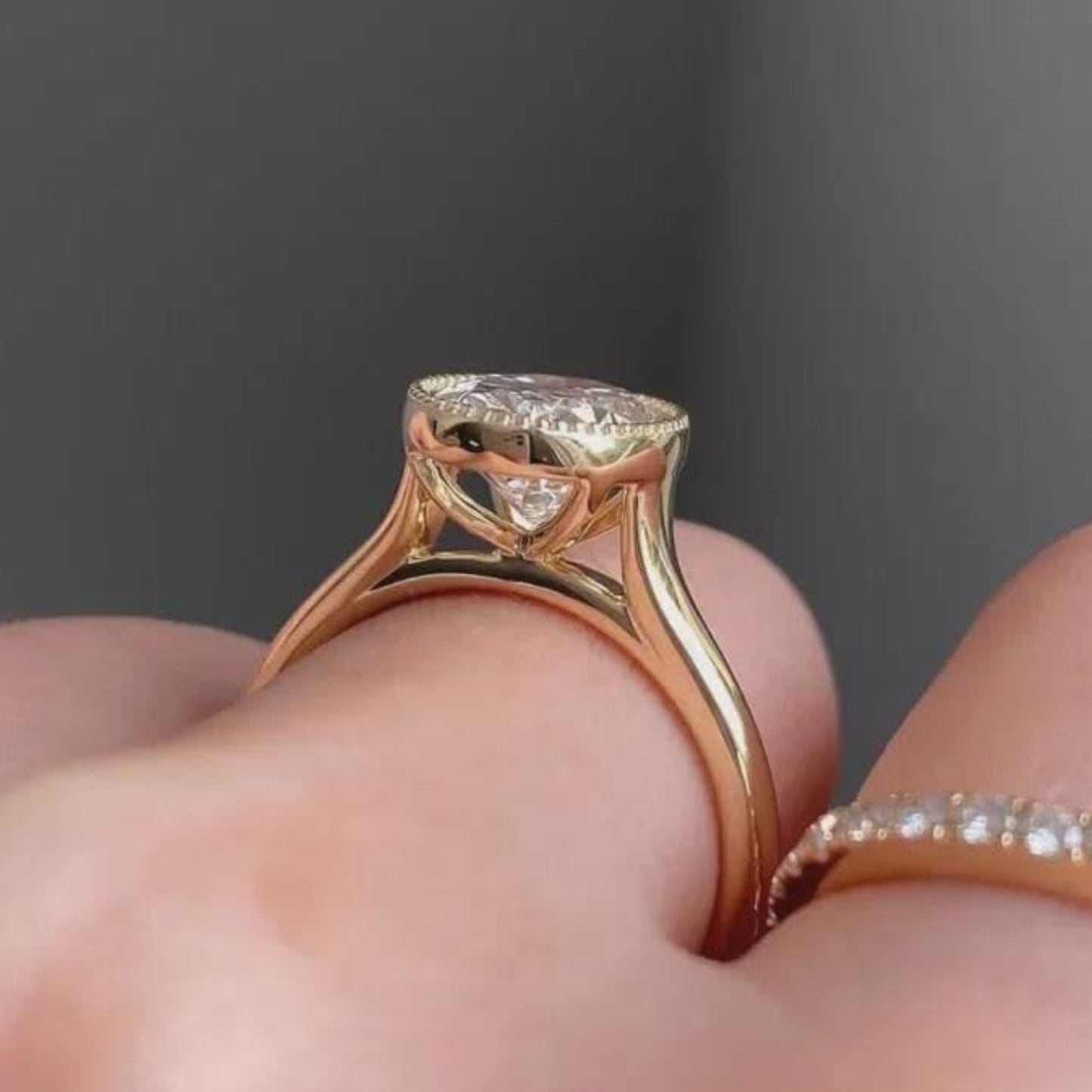 3CT Oval Moissanite Engagement Ring, Bezel Set Gold Ring, Minimalist Bridal Jewelry