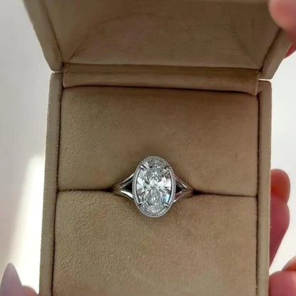 Unique 3CT Oval Moissanite Engagement Ring With Spilt Shank Band