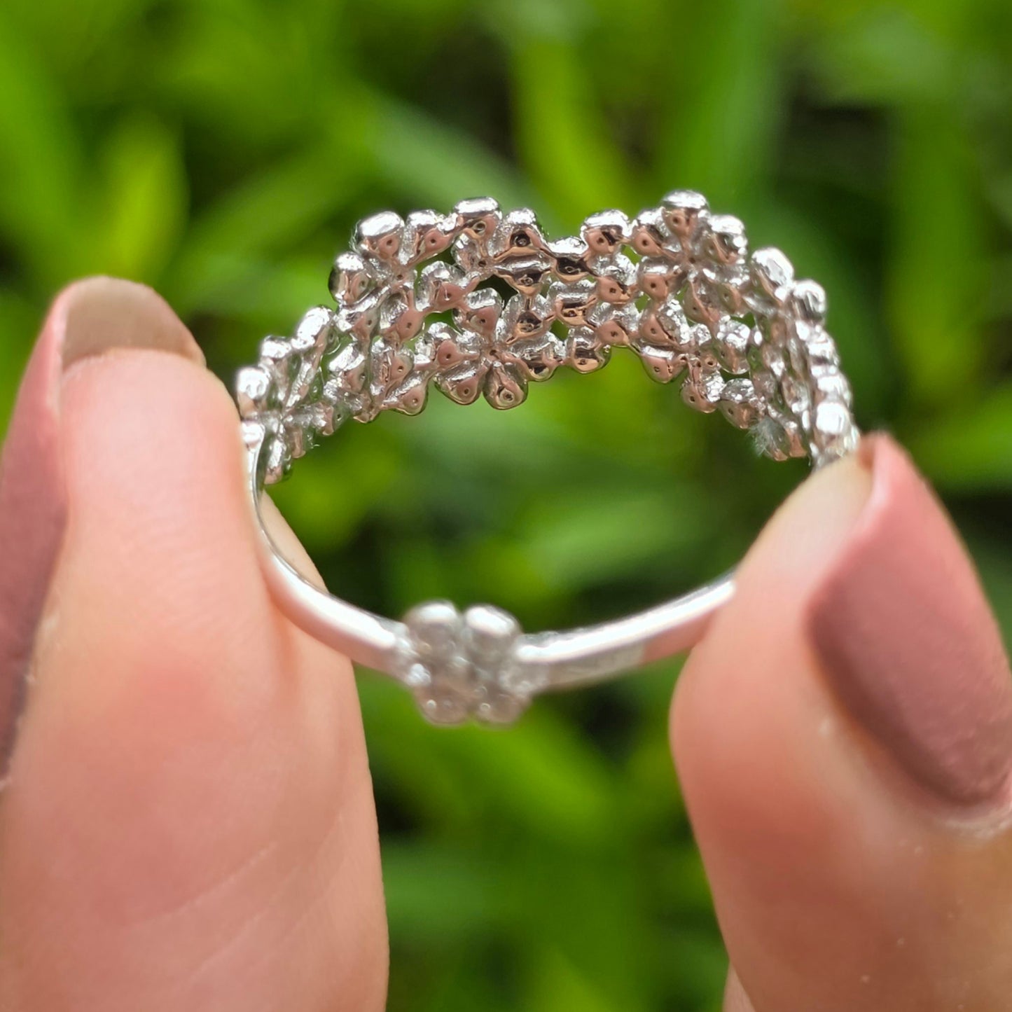 Wide Diamond Ring, Cluster Wedding Band, Dainty Flower Ring, Multi Stone Promise Band, Cocktail Ring, Unique Engagement Ring For Her