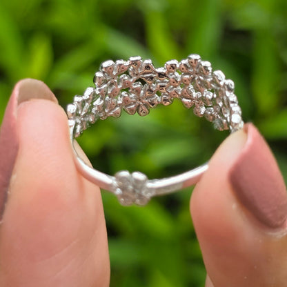 Wide Diamond Ring, Cluster Wedding Band, Dainty Flower Ring, Multi Stone Promise Band, Cocktail Ring, Unique Engagement Ring For Her