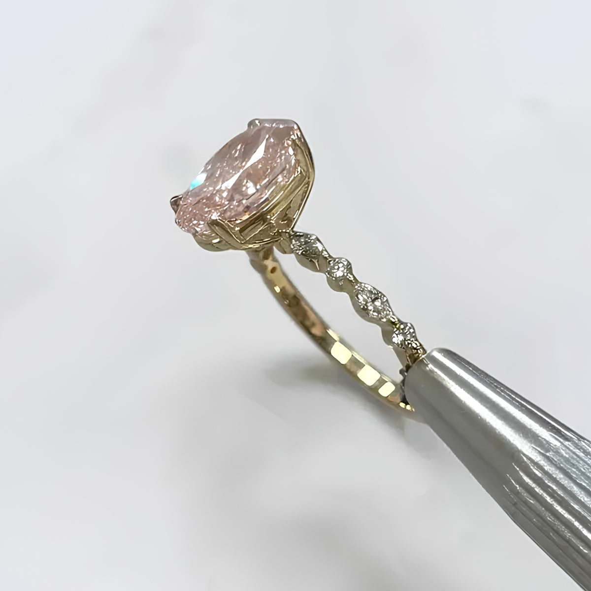 Vivid Pink 3 CT Oval Cut Lab Grown Diamond Wedding Ring