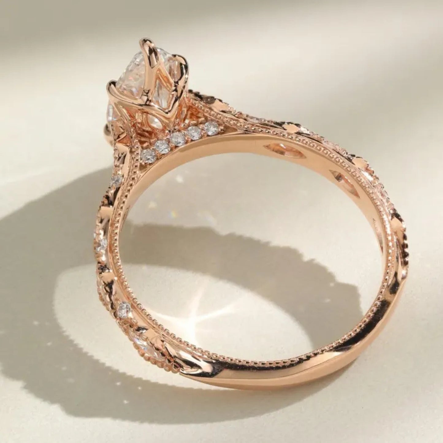 Milgrain 2 CT Marquise Moissanite Diamond Engagement Ring, Unique Art Deco Wedding Ring, Vintage 14K Rose Gold Promise Ring, Proposal Ring for Her